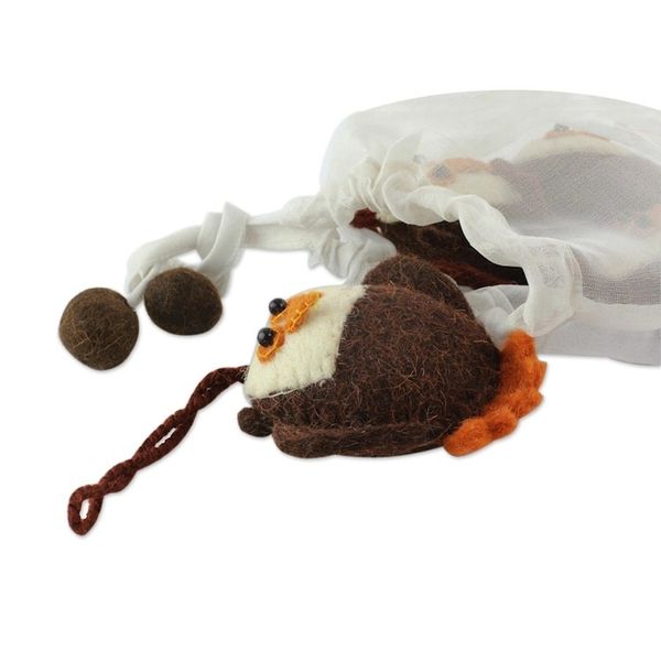 Alternate image for Four Handmade Owl Ornaments Set Solemn Brown Owls