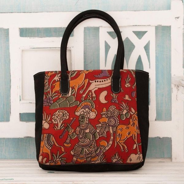 Alternate image for Indian Hunting Scene Block Printed on Cotton Tote Bag Hunting Expedition