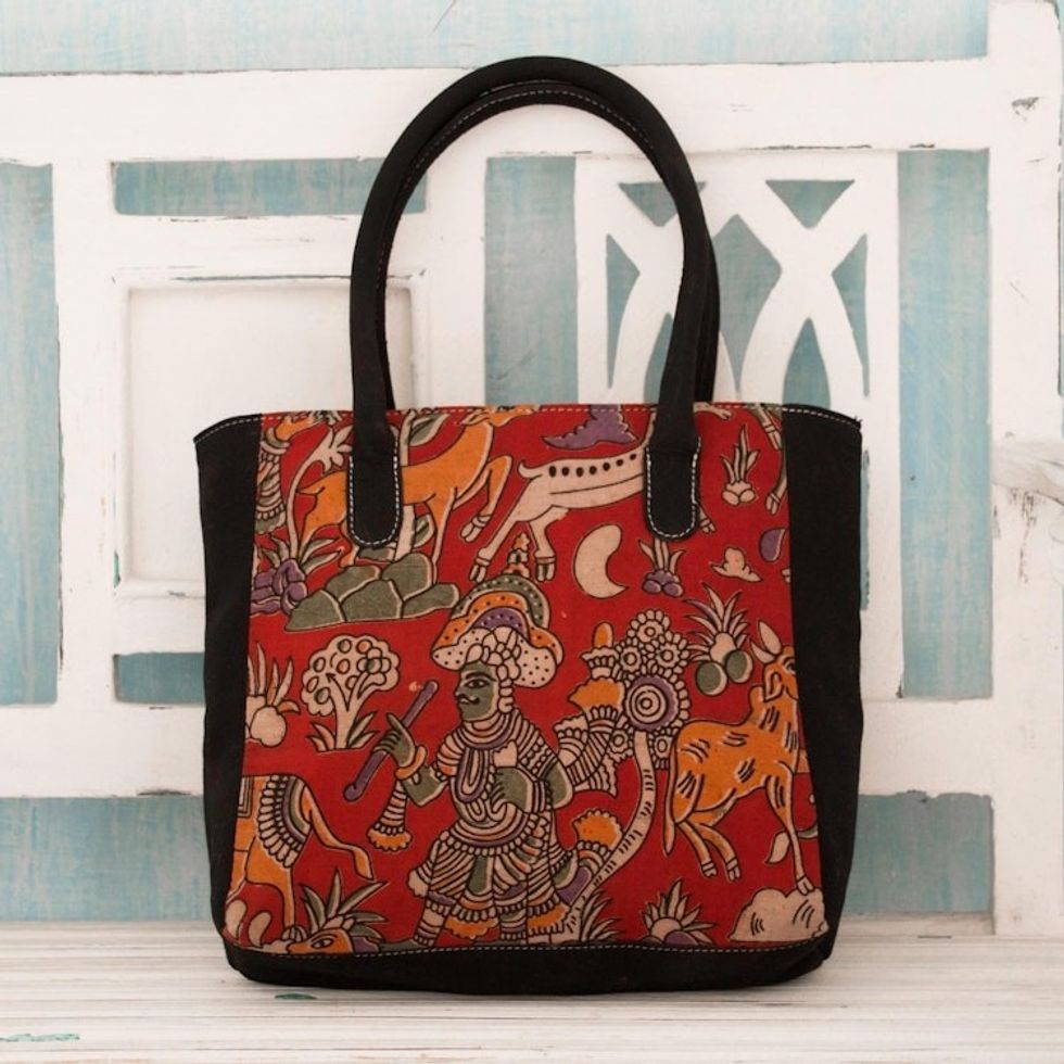 Indian Hunting Scene Block Printed on Cotton Tote Bag 'Hunting Expedition'