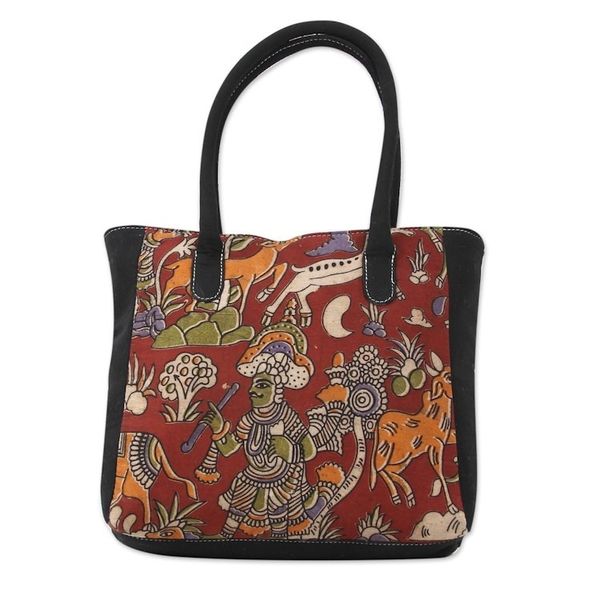 Alternate image for Indian Hunting Scene Block Printed on Cotton Tote Bag Hunting Expedition