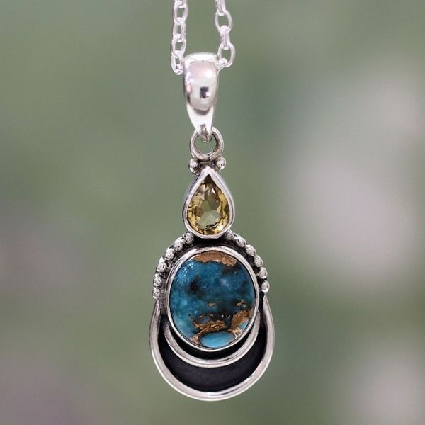 Alternate image for Silver Necklace with Citrine and Composite Turquoise Eternal Allure