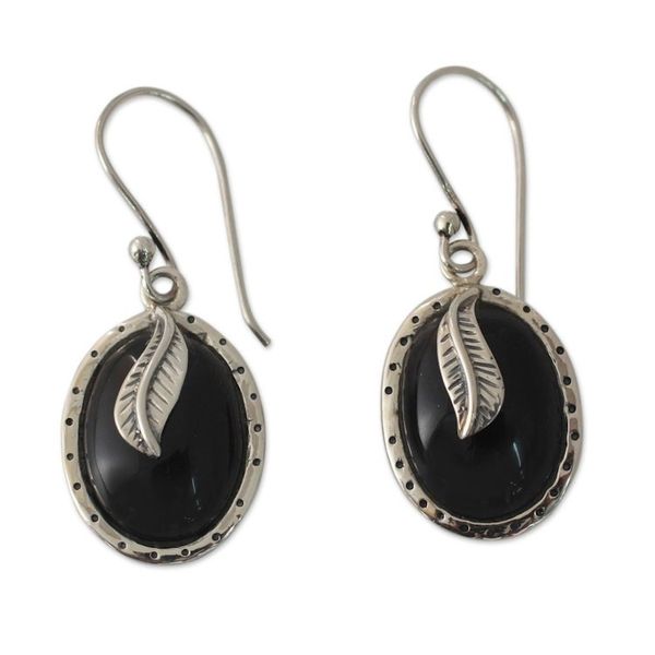 Alternate image for India Fair Trade Onyx and Sterling Silver Dangle Earrings Tender Leaves