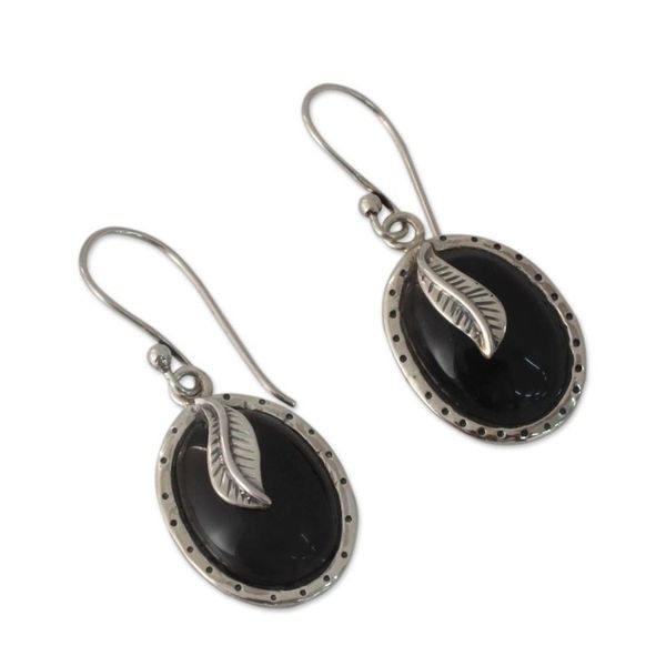 Alternate image for India Fair Trade Onyx and Sterling Silver Dangle Earrings Tender Leaves