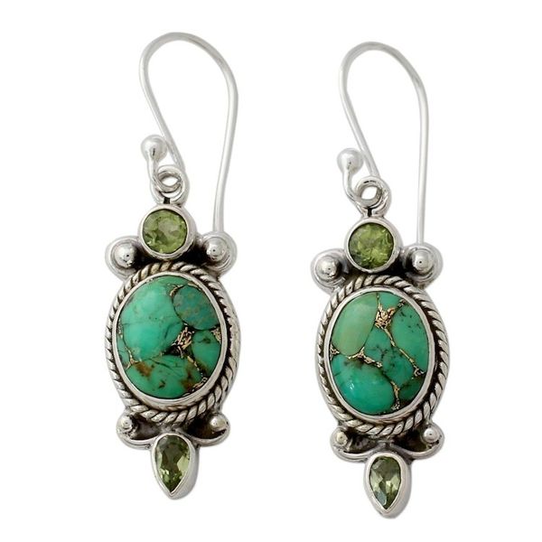 Alternate image for Green Gemstone Earrings in Sterling Silver from India Resplendent in Green
