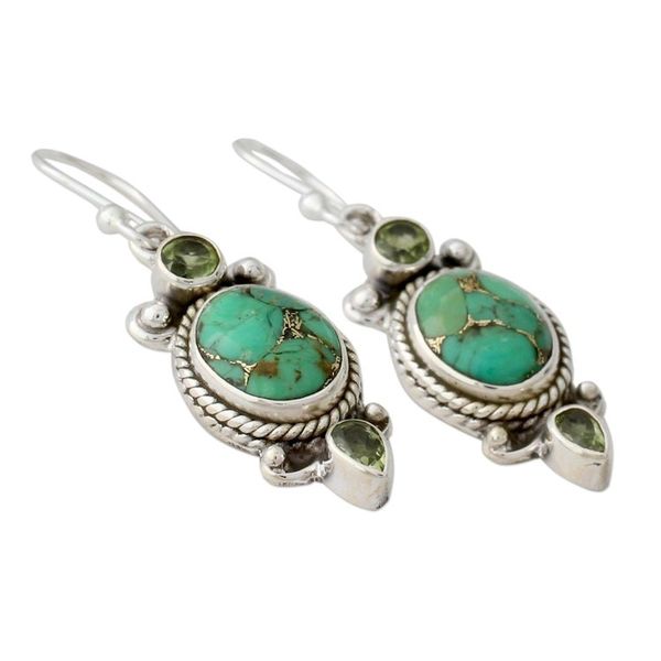 Alternate image for Green Gemstone Earrings in Sterling Silver from India Resplendent in Green