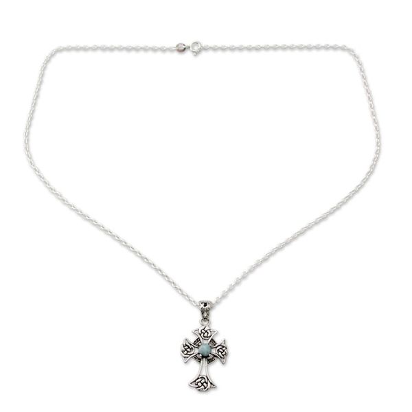 Alternate image for Artisan Crafted Cross Pendant Necklace with Larimar Sacred Realm
