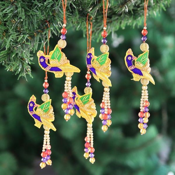 Alternate image for Beaded Peacock Christmas Ornaments set of 5 Dancing Peacocks