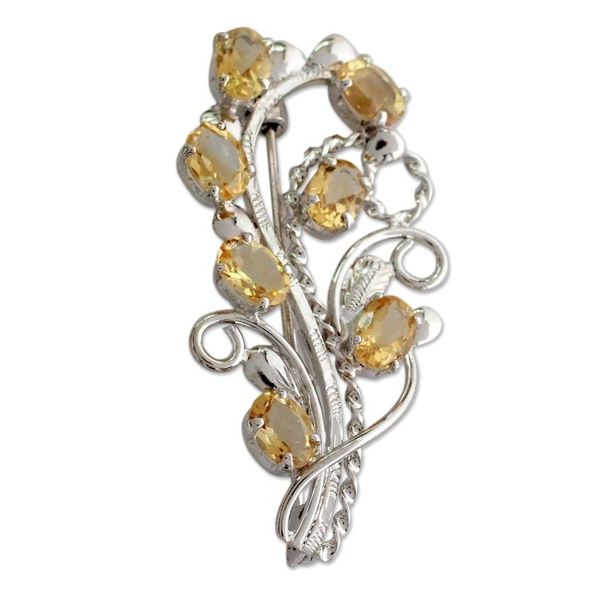 Alternate image for Fair Trade Citrine and Sterling Silver Brooch Pin Sunshine Bouquet