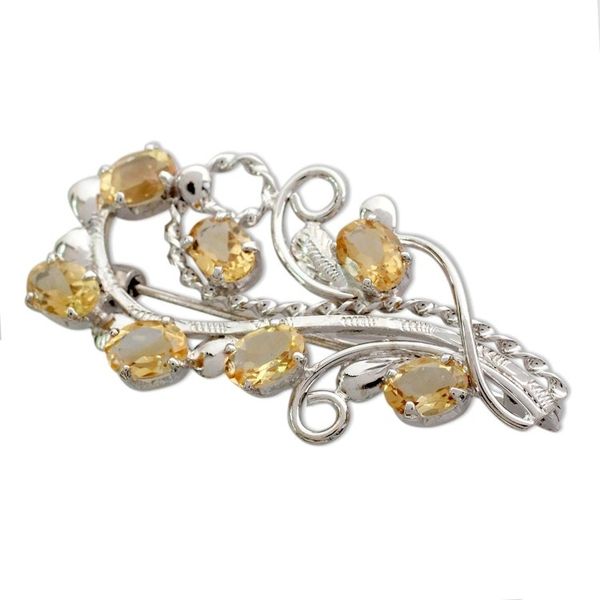 Alternate image for Fair Trade Citrine and Sterling Silver Brooch Pin Sunshine Bouquet