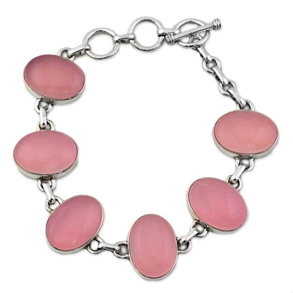 Alternate image for Hand Made Chalcedony Sterling Silver Link Bracelet India Pink Adoration