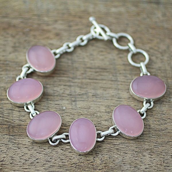 Alternate image for Hand Made Chalcedony Sterling Silver Link Bracelet India Pink Adoration