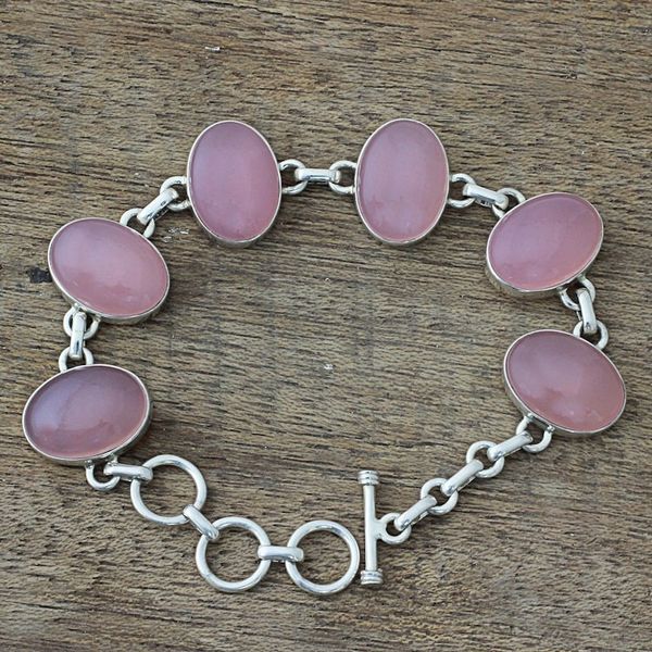 Alternate image for Hand Made Chalcedony Sterling Silver Link Bracelet India Pink Adoration