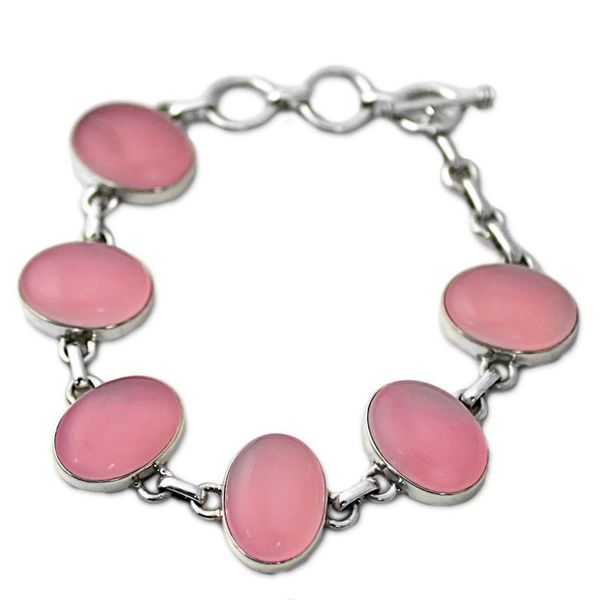 Alternate image for Hand Made Chalcedony Sterling Silver Link Bracelet India Pink Adoration