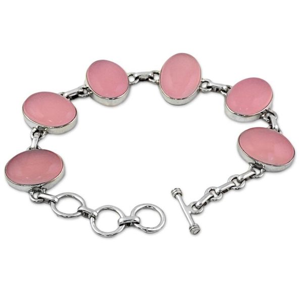 Alternate image for Hand Made Chalcedony Sterling Silver Link Bracelet India Pink Adoration