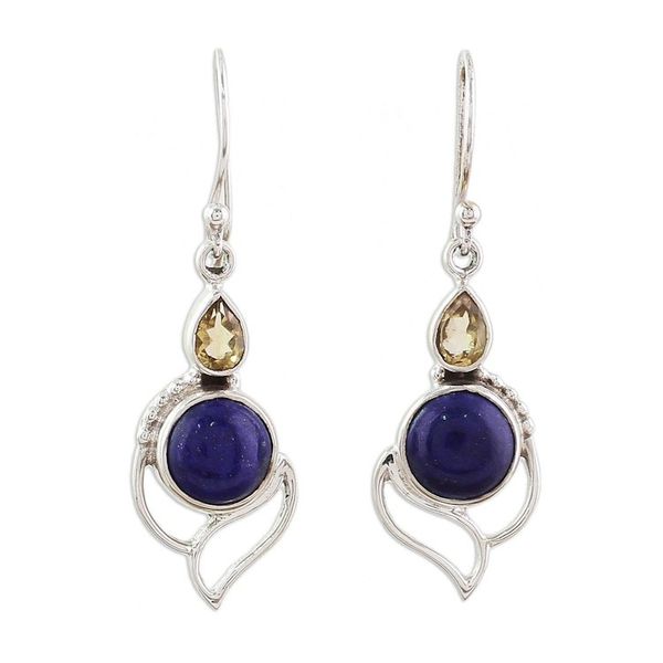 Alternate image for Citrine and Lapis Lazuli Dangle Earrings from India Starry Crest