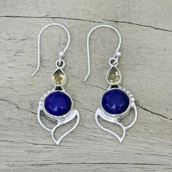 Alternate image for Citrine and Lapis Lazuli Dangle Earrings from India Starry Crest