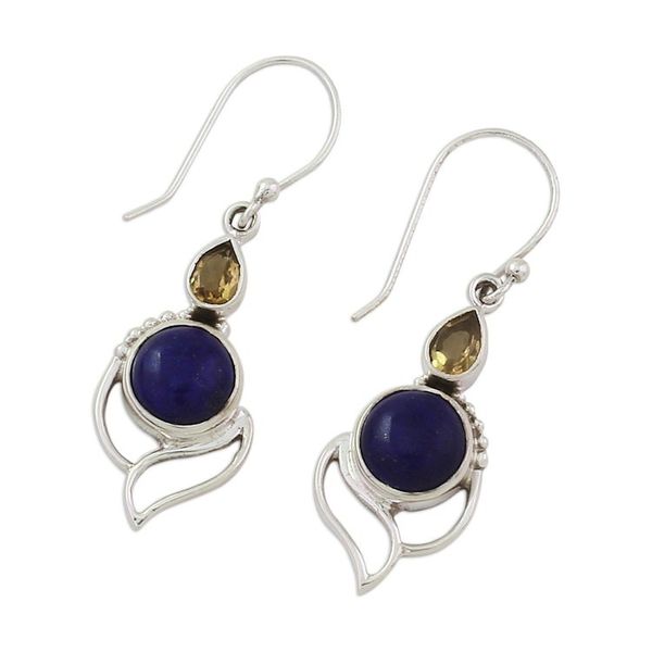 Alternate image for Citrine and Lapis Lazuli Dangle Earrings from India Starry Crest
