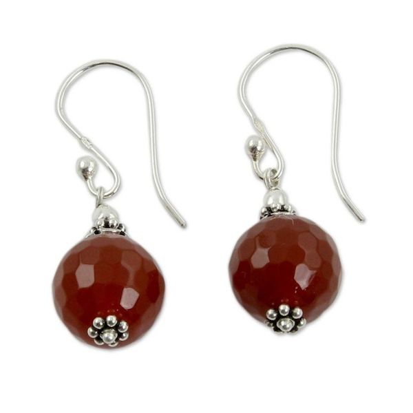 Alternate image for Artisan Crafted Red Agate and Sterling Silver Hook Earrings Glorious Crimson