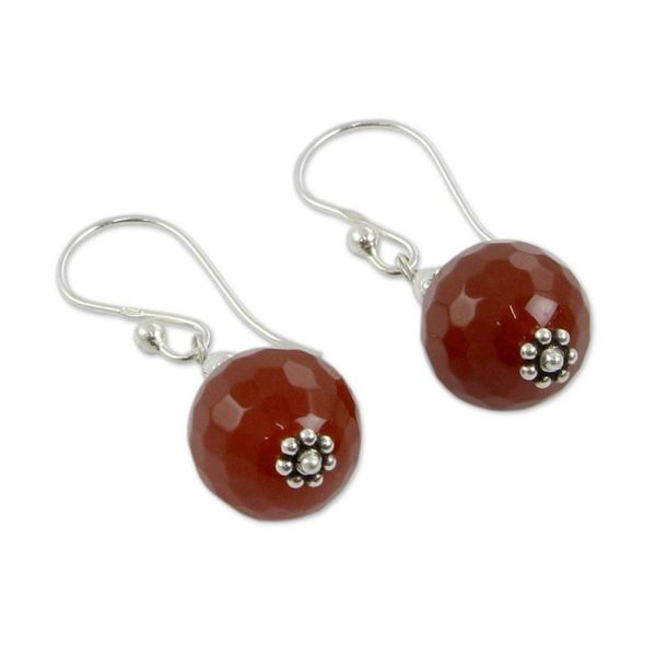Alternate image for Artisan Crafted Red Agate and Sterling Silver Hook Earrings Glorious Crimson