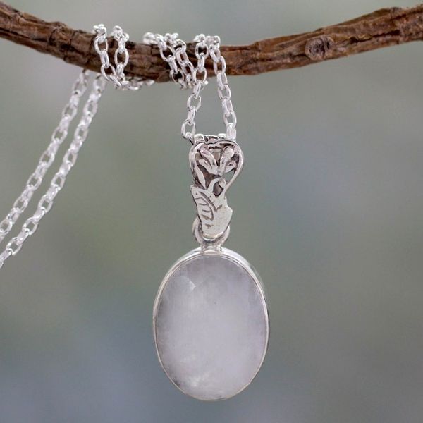 Alternate image for Artisan Made Silver and Rainbow Moonstone Necklace Radiant Facets
