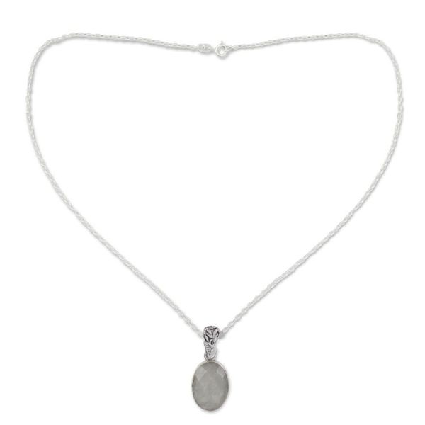 Alternate image for Artisan Made Silver and Rainbow Moonstone Necklace Radiant Facets
