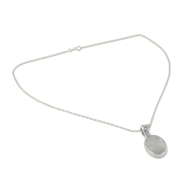Alternate image for Artisan Made Silver and Rainbow Moonstone Necklace Radiant Facets