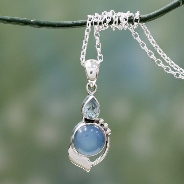 Alternate image for Sterling Silver Necklace with Blue Topaz and Chalcedony Modern Romance