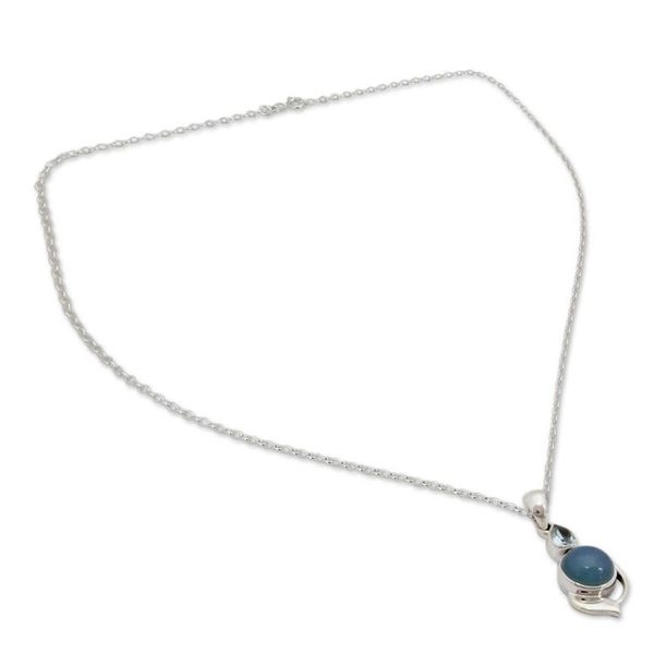 Alternate image for Sterling Silver Necklace with Blue Topaz and Chalcedony Modern Romance