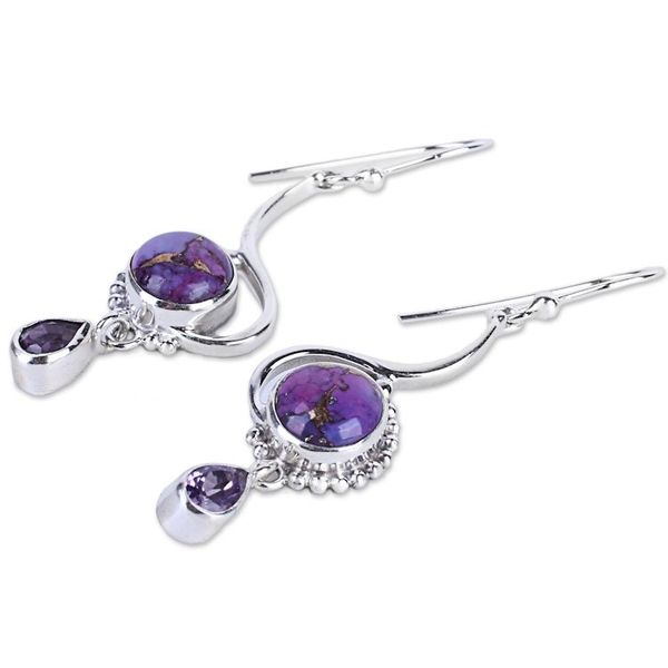 Alternate image for Indian Composite Turquoise Sterling Silver Dangle Earrings Sunny Lilac