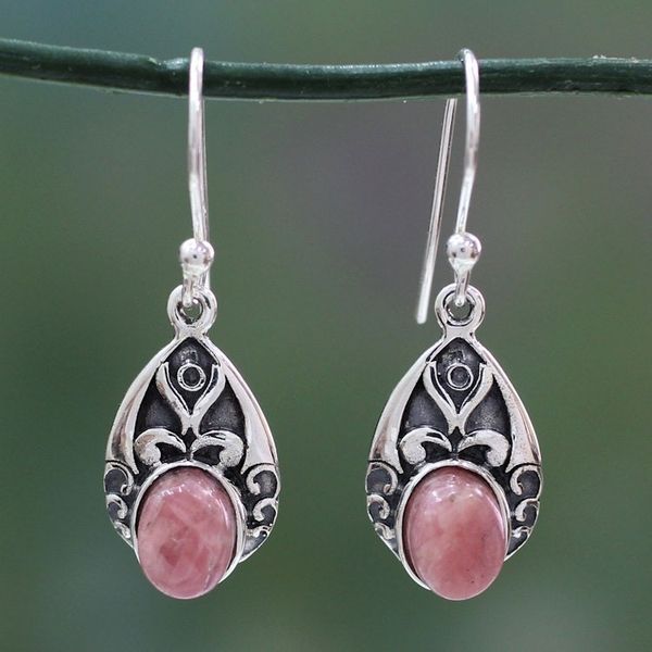 Alternate image for Antique Style Handcrafted Rosy Agate and Silver Earrings Agra Princess