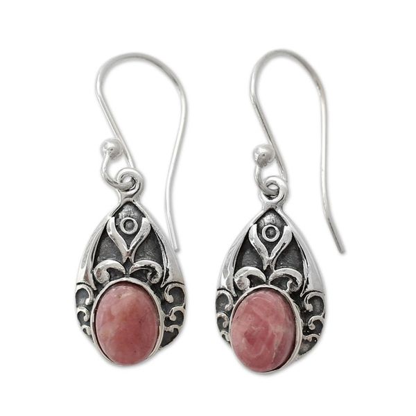 Alternate image for Antique Style Handcrafted Rosy Agate and Silver Earrings Agra Princess