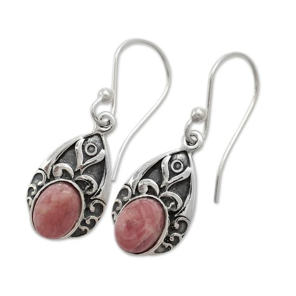 Alternate image for Antique Style Handcrafted Rosy Agate and Silver Earrings Agra Princess
