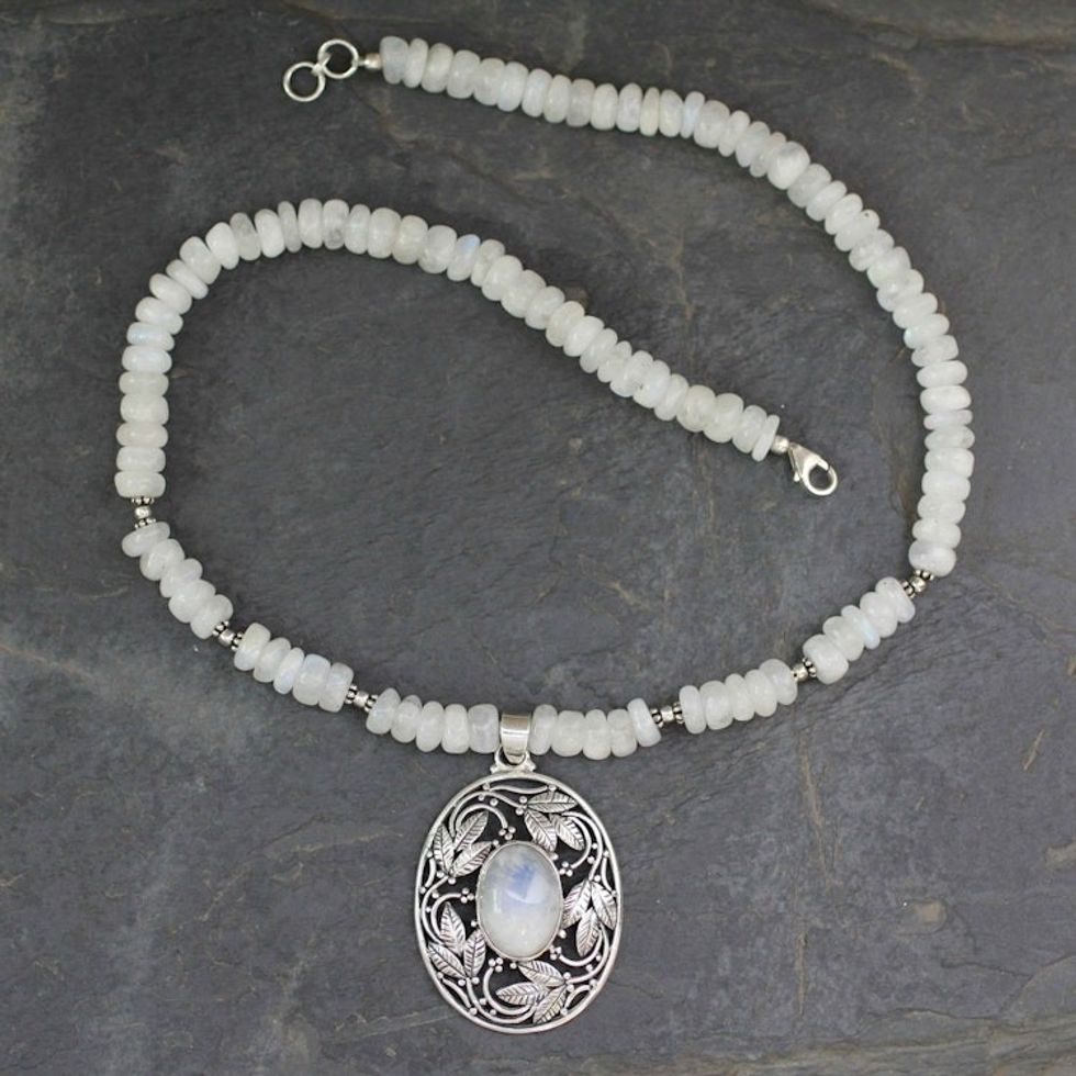 Rainbow Moonstone and Sterling Silver Necklace 'Mughal Garden'