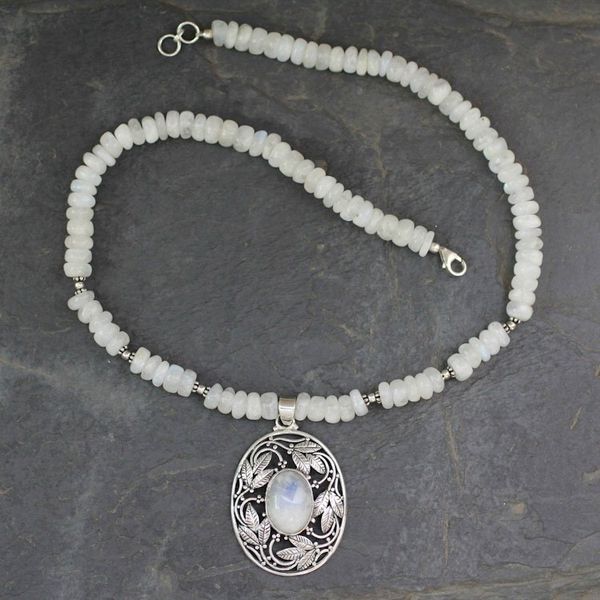Alternate image for Rainbow Moonstone and Sterling Silver Necklace Mughal Garden