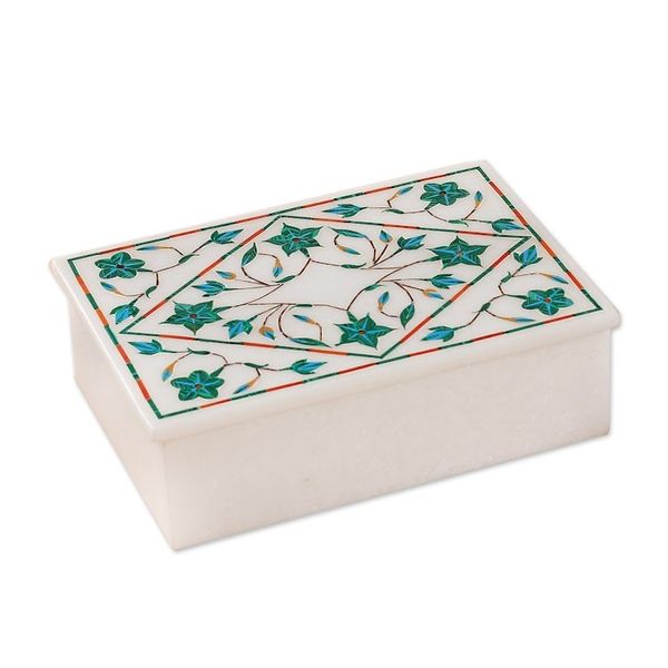 Alternate image for Handcrafted Marble Inlay Jewelry Box Mughal Ivy