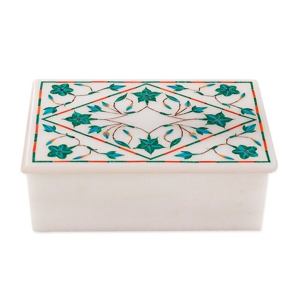 Alternate image for Handcrafted Marble Inlay Jewelry Box Mughal Ivy