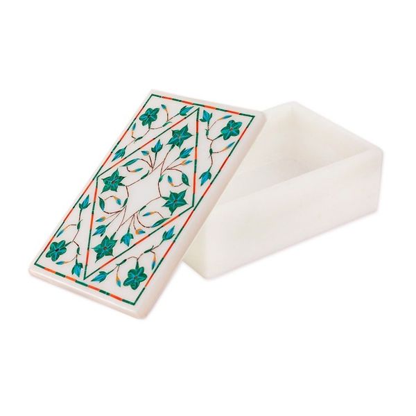 Alternate image for Handcrafted Marble Inlay Jewelry Box Mughal Ivy