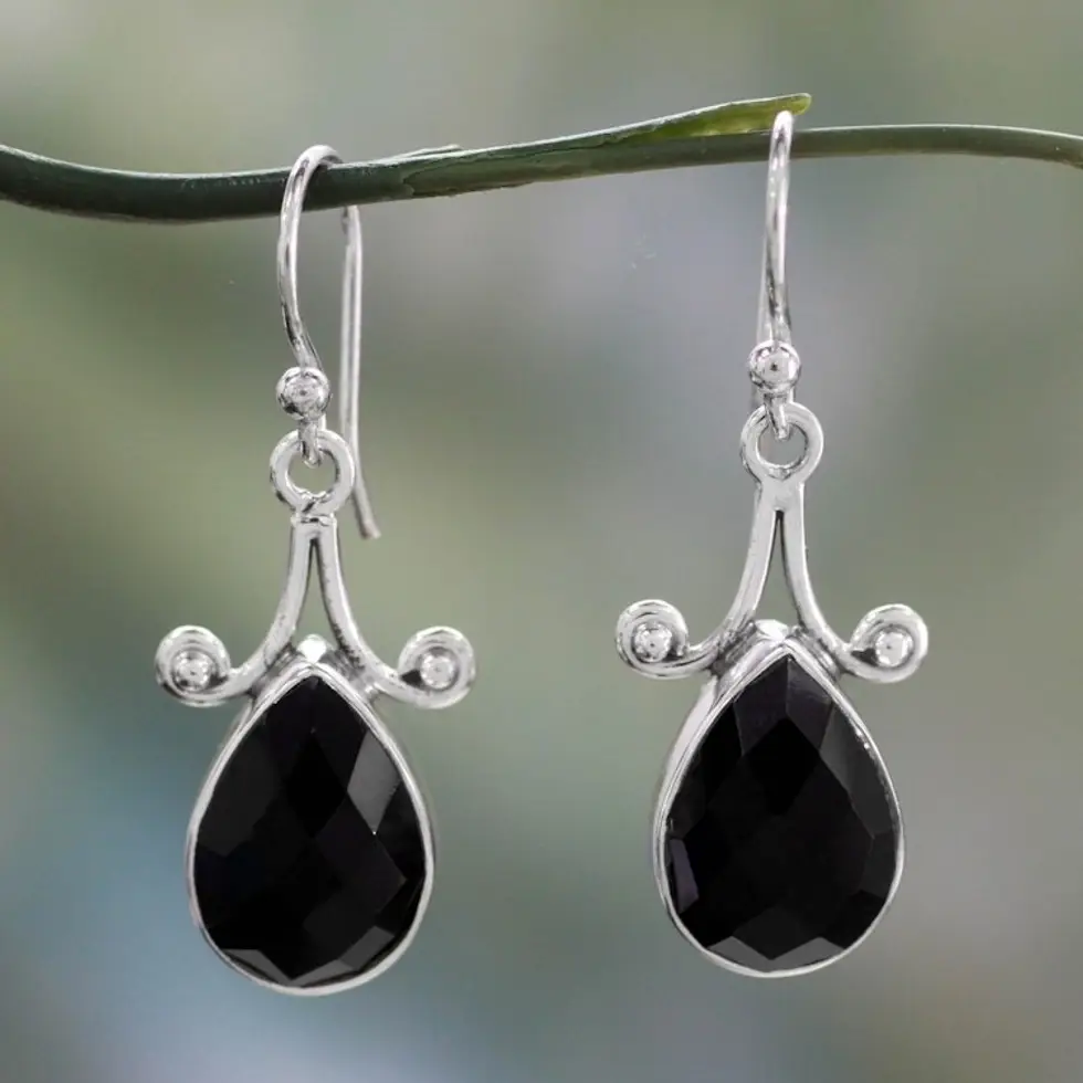 Artisan Crafted Onyx and Sterling Silver Jewelry 'Himalaya Muse'