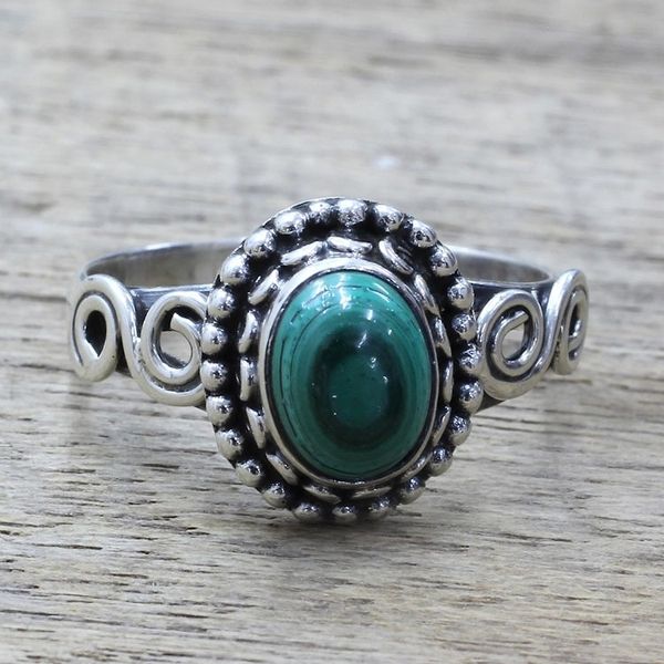 Alternate image for Artisan Designed Sterling Silver and Malachite Cocktail Ring Hypnotic Forest