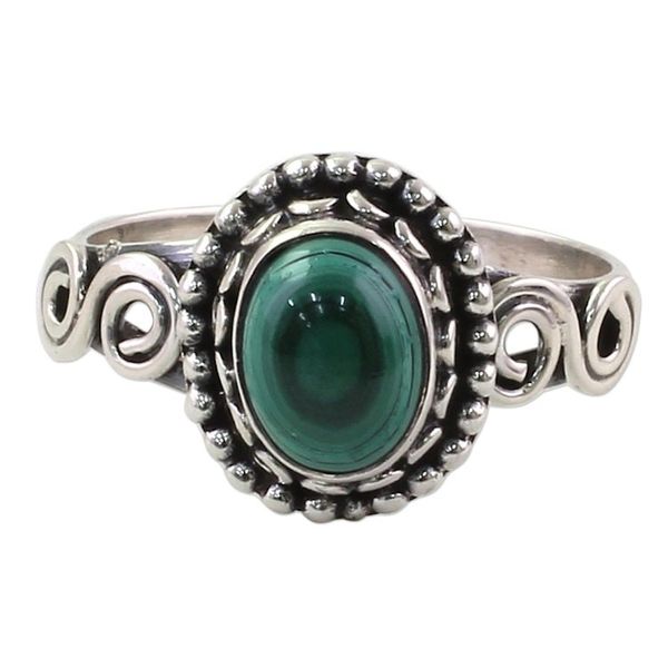 Alternate image for Artisan Designed Sterling Silver and Malachite Cocktail Ring Hypnotic Forest