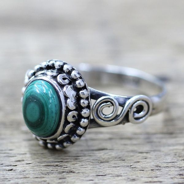 Alternate image for Artisan Designed Sterling Silver and Malachite Cocktail Ring Hypnotic Forest