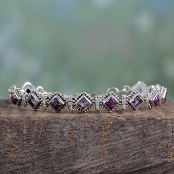 Alternate image for India Sterling Silver Tennis Bracelet Amethyst and Turquoise Bollywood Lilac