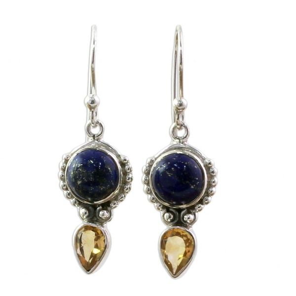Alternate image for Handmade Citrine Lapis Lazuli Dangle Earrings from India Indian Dew