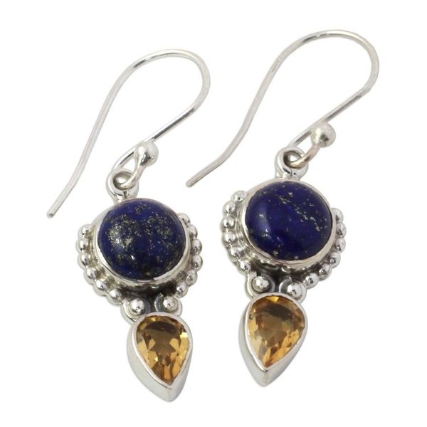 Alternate image for Handmade Citrine Lapis Lazuli Dangle Earrings from India Indian Dew