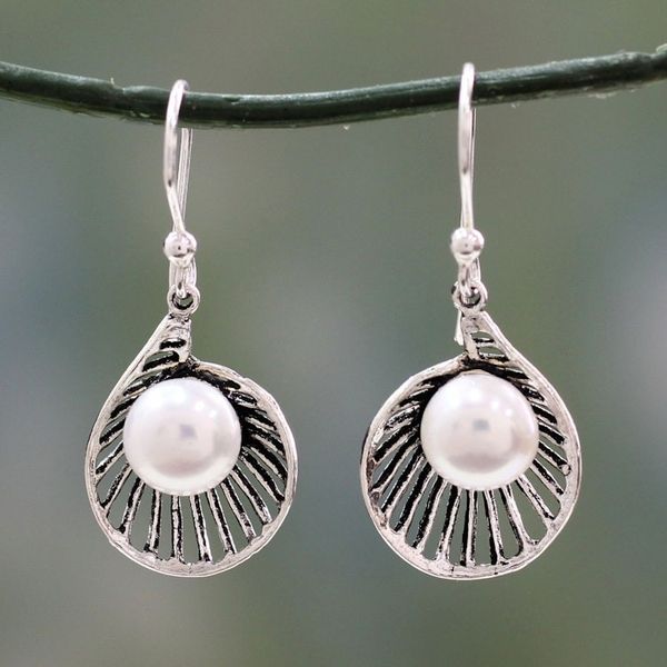 Alternate image for Artisan Crafted Pearl and Sterling Silver Earrings Oyster Treasure