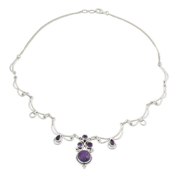 Alternate image for Hand Made Amethyst Turquoise Pendant Necklace from India Radiant Princess in Purple