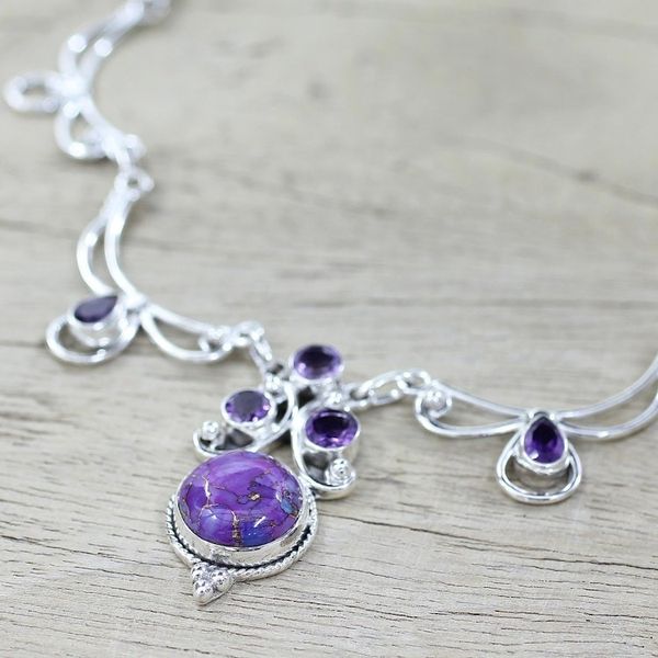 Alternate image for Hand Made Amethyst Turquoise Pendant Necklace from India Radiant Princess in Purple