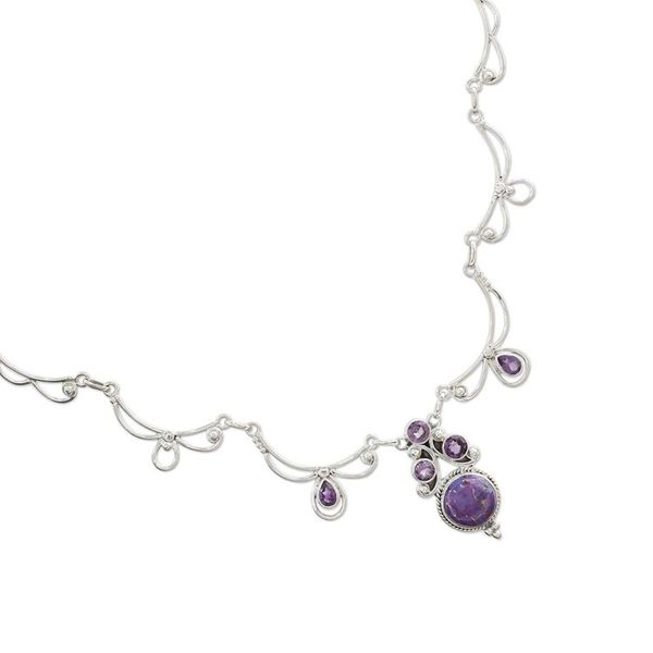 Alternate image for Hand Made Amethyst Turquoise Pendant Necklace from India Radiant Princess in Purple