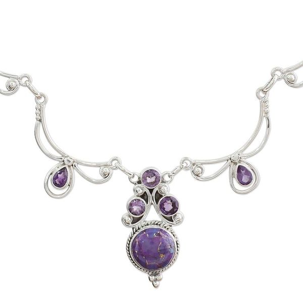Alternate image for Hand Made Amethyst Turquoise Pendant Necklace from India Radiant Princess in Purple