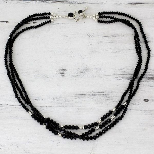 Alternate image for Handcrafted Black Onyx Triple Strand Necklace Ebony Elegance